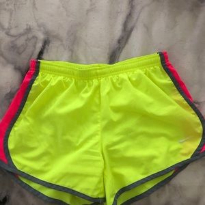 Yellow/pink nike tempo shorts